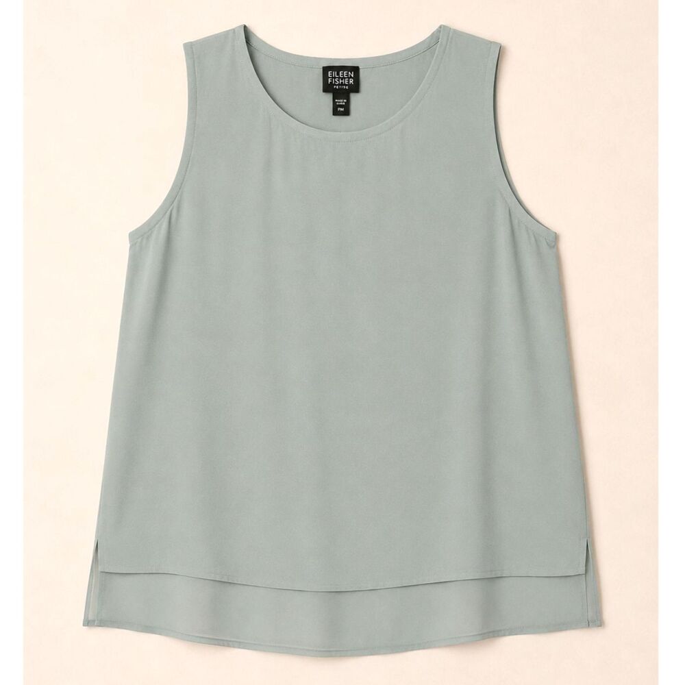 Eileen Fisher Petites 100% Silk Sage Green Sleeveless Shell Top Petite Medium